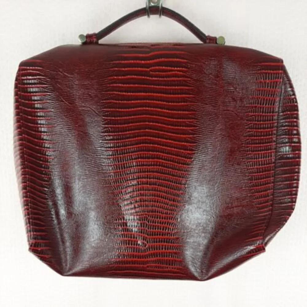 Estee lauder Women Red Leather Handbag Bag Cosmetic Bag Animal Print Zip
